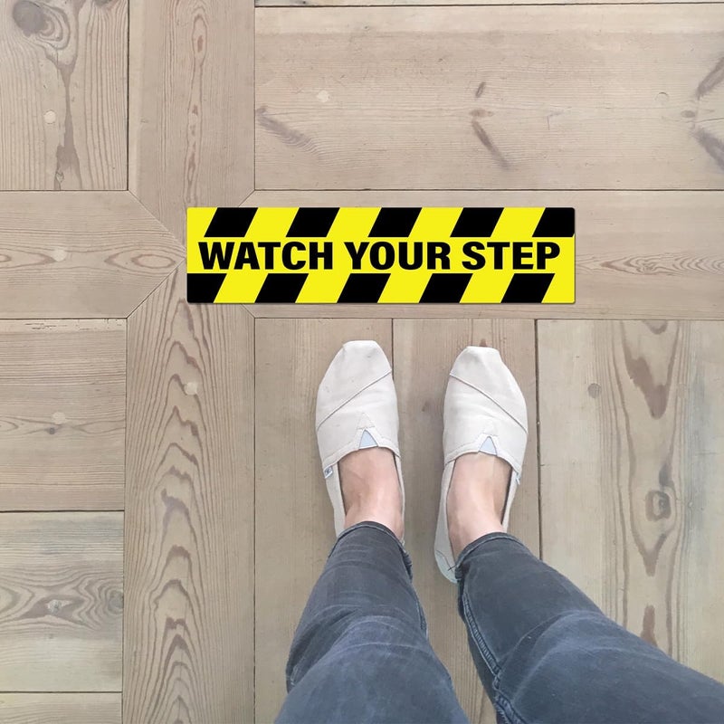 RABOWA Pack 8 Pcs Watch Your Step Sticker for Floor Indoor Outdoor Safety Caution Warning Security Signs Window Bumper Stickers Removable Waterproof Large Vinyl Decals Home Accessories - Image 4